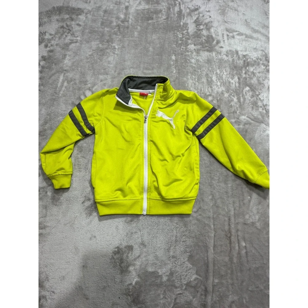 Puma Jacket Boys Size 5 Neon Yellow Full‎ Zip Long Sleeve High Collar